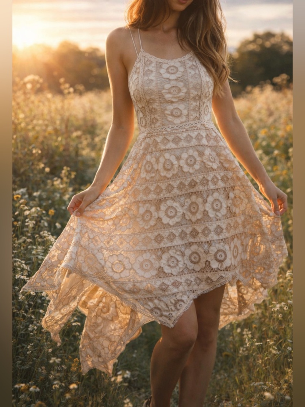 Free People Just Like Honey Lace Boho Mini Dress Cream Size 6 Festival cottage